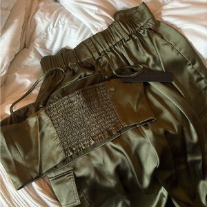 NWT House of Harlow Olive Green Satin Pants and top set